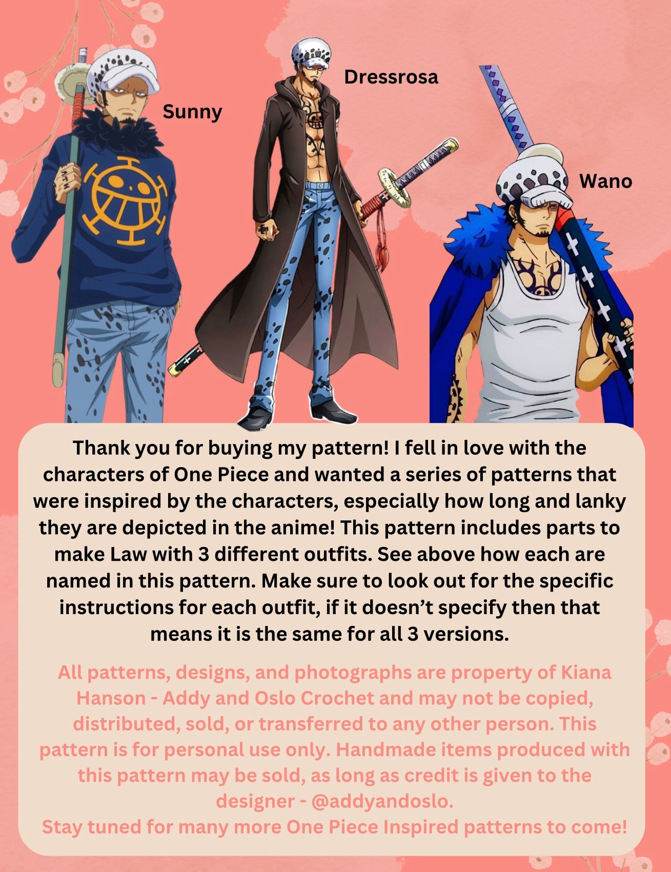 3-in-1 Trafalgar Law Crochet Pattern